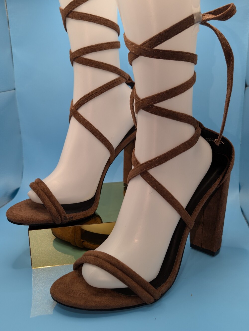 Fashion Nova Brown Suede Lace-Up Block Heel Sandals - Women 11